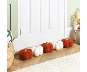 OHS Draught Excluder for Doors, Halloween Decorations Pumpkin Shaped Draught Excluder Wind Stopper for Doors Cold Air Under Door Stops Noise Blocker for Bottom of Doors, Rust/White - 20 x 90cm