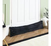 OHS Draught Excluder for Doors Ribbed Fur Decorative Wind Stopper for Doors Cold Air Under Door Stop Cushion Noise Blocker for Bottom of Door, Black - 20 x 90cm