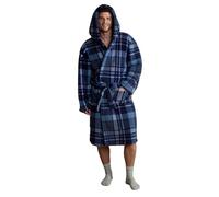 OHS Dressing Gown For Men & Women, Super Soft Teddy Fleece Hooded Dressing Gown with Pockets Navy Classic Tartan Check Print Unisex Bathrobe For Adults Loungewear, One Size
