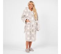 OHS Dressing Gown Hooded Teddy Marl Star Fleece Soft Robe in Grey OHS Grey One Size