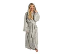 OHS Dressing Gown Teddy Marl, Super Soft Warm Hooded Full Length Ladies Dressing Gowns with Pockets Oversized Bathrobe Women Adult Loungewear & Sleepwear, Charcoal Grey - One Size