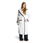 OHS Dressing Gown Unisex Piped, Super Soft Warm Flannel Fleece Hooded Bathrobe Full Length Comfortable Cosy Adults Dressing Gown for Sleepwear Loungewear, White/Black