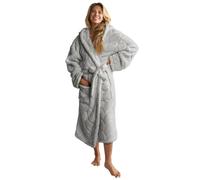 OHS Dressing Gown Womens, Gifts for Her Luxury Braided Fleece Dressing Gown Robe Plush Womens Super Soft Hooded PJ Cosy Loungewear Fluffy Dressing Gowns Sherpa Lined - Cream, Silver