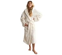 OHS Dressing Gown Womens, Gifts for Her Luxury Braided Fleece Dressing Gown Robe Plush Womens Super Soft Hooded PJ Cosy Loungewear Fluffy Dressing Gowns Sherpa Lined - Cream, Silver