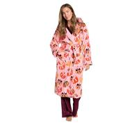 OHS Dressing Gown Womens Sherpa Lined Flannel Bathrobe - Autumn Leaves, Pumpkin
