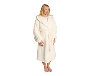 OHS Dressing Gown Womens Teddy Fleece, Gifts for Women Men Bathrobe with Hood & Pockets Super Soft Warm Luxury Oversized Fluffy Ladies Mens Dressing Gowns, Cream One Size