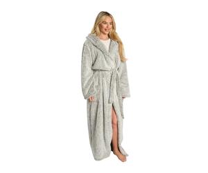 OHS Dressing Gown Womens Teddy Marl, Super Soft Warm Hooded Full Length Unisex Dressing Gown with Pockets Oversized Adult Bathrobe for Loungewear & Sleepwear, Green - One Size