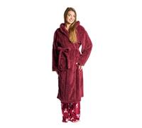 OHS Dressing Gowns Unisex Super Soft Warm Cable Knit Fleece Hooded Bathrobe Full Length Comfortable Cosy Dressing Gown Womens Men for Sleepwear Loungewear, Burgundy