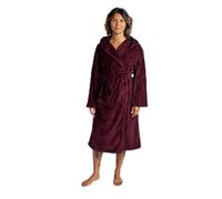 OHS Dressing Gowns Unisex Super Soft Warm Ribbed Fleece Hooded Dressing Gowns Womens Men Full Length Comfortable Cosy Bathrobe for Sleepwear Loungewear, Maroon