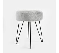 OHS Dressing Table Stool Teddy Fleece Chair Vanity Pouffe Seat Foot Rest, Grey