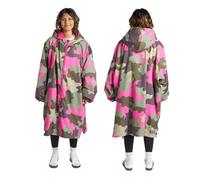 OHS Dry Robe Adult Womens, Camouflage Oversized Waterproof Jacket Lightweight Fleece Lining Rain Coats for Women with Hood & Pockets Breathable Changing Robe for Outdoor, Green/Pink - S/M