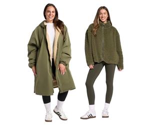 OHS Drying Robe with Matching Fleece Jacket, All-In-One Waterproof Changing Robe & Warm Comfy Fleece Jackets for Women Men - 2 Piece Outdoor Clothing Bundle (S/M, L/XL)