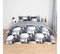 OHS Duvet Cover Bedding Set Pillowcase Geometric Reversible Quilt in Black | Size: Single OHS Black Single