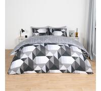 OHS Duvet Cover Bedding Set Pillowcase Geometric Reversible Quilt, Mono - Double