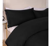 OHS Duvet Cover Set Frill Edge Microfibre Quilt Decor Bedding, Black - Double