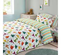 Ohs Duvet Cover With Pillowcase Bedding Set, Dinosaur Green Orange - Double