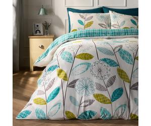 Ohs Duvet Cover With Pillowcase Polycotton Bedding, Allium Check Teal Green - Double