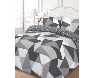 Ohs Duvet Cover With Pillowcase Polycotton Bedding Set, Geometric Shapes Black - Double