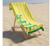 OHS Eat Sleep Beach Towel Bath Travel Quick Dry Microfibre Absorbent in Yellow OHS Yellow