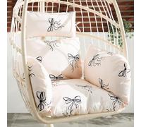 OHS Egg Chair Cushion Bow Print, Rattan Hanging Swing Chair Cushion with Headrest Soft Thick Padded Egg Chairs for Garden Cushions Indoor Outdoor Use, Monochrome