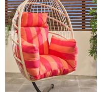 OHS Egg Chair Cushion, Rattan Hanging Swing Chair Cushion with Headrest Soft Thick Padded Egg Chairs for Garden Cushions Indoor Outdoor Use, Orange/Pink - Stripe