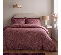 OHS Embossed Fine Floral Bedding Double Duvet Set Quilt Cover, Burgundy | Soft Cosy Warm Polyester Microfibre Double Bedding Set with Matching Pillowcases Timeless Comfy Duvet Cover Sets