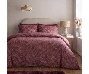 OHS Embossed Fine Floral Bedding Double Duvet Set Quilt Cover, Burgundy | Soft Cosy Warm Polyester Microfibre Double Bedding Set with Matching Pillowcases Timeless Comfy Duvet Cover Sets