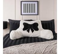 OHS Embroidered Bow Cuddle Cushion Teddy Fleece Reading Pillow in White OHS White
