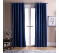 Dreamscene Blackout Curtains Blue Eyelet, Thermal Soft Curtain for Living Room Bedroom Office Modern Decorative Extra Wide Curtains for Summer Winter, 90x90”