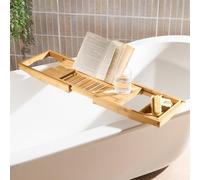 Ohs Extendable Bamboo Bath Tray Bathtub Shelf Caddy