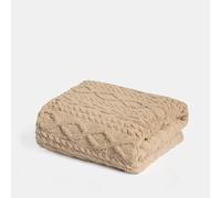 OHS Extra Large Cable Throw Fleece, Soft Cosy Cable Knit Throw Blanket Over Bed Sofa Couch Lightweight Fluffy Warm Bed Throw Large Blankets for Women Men Kids, Natural - 230 x 270cm