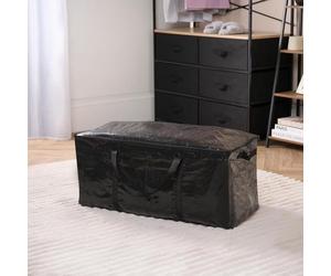OHS Extra Large Storage Bag with Zip, Heavy-Duty Waterproof Organiser with Sturdy Handles For Moving Clothes & Bedding Foldable Reusable Laundry Bag, Black - 74x33x36cm