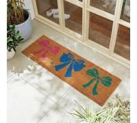 OHS Extra Long Bow Print Coir Door Mats Hallway Runner, Natural 40x120cm | Welcome Mat Non-Slippery Heavy Duty Washable Runner Rugs for Hallways Entrance Front Door Mat Outdoor Dirt Trapping Large