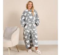 OHS Extra Long Heart Teddy Marl Hoodie Blanket, Black - Adults