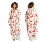 OHS Extra Long Hoodie Blanket, Halloween Gifts for Women Pumpkin Autumn Print Soft Sherpa Fleece Warm Cosy Oversized Wearable Blanket with Pockets Sleeves Giant Sweatshirt for Women Adult Men, Beige