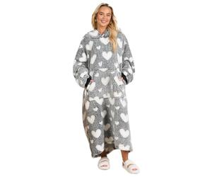 OHS Extra Long Hoodie Blanket, Mothers Day Gifts Ultra Soft Teddy Fleece Marl Heart Pattern Oversized Wearable Blanket with Pockets Warm Cosy Hooded Blanket Gifts for Women - Black