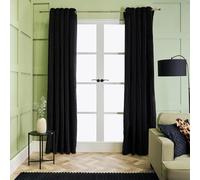 OHS Eyelet Blackout Curtains for Living Room 2 Panels, Super Soft Ribbed Thermal Insulated Bedroom Curtain Modern Energy Saving Curtains for Bedroom 90" x 90", Black
