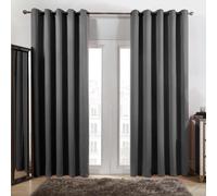 Ohs Eyelet Blackout Curtains Set Of 2 Thermal Ring Top Window Treatment Panels - Charcoal Grey, Width 66" X Drop 72"