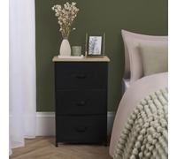 OHS Fabric Cabinet Bedside 3 Drawers Storage Unit Clothes Home Organiser, Black