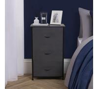 OHS Fabric Cabinet Bedside 3 Drawers Storage Unit Clothes Home Organiser, Grey
