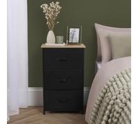 OHS Fabric Cabinet Bedside 3 Drawers Storage Unit Home Organiser in Black OHS Black