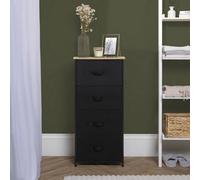 OHS Fabric Cabinet Bedside 4 Drawers Storage Unit Clothes Home Organiser, Black