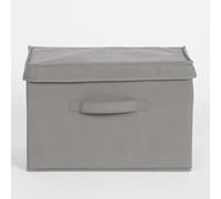 OHS Fabric Storage Box with Lid, Modern Foldable Wardrobe Organiser Bin with Handle Sturdy & Collapsible Storage Cube For Clothes Books Office & Home Storage - Grey