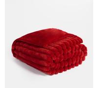 OHS Faux Fur Blanket Red Throw Thick Ribbed Throws for Sofas Bed, 150x200cm | Super Soft Cosy Warm Winter Large Blanket Throws for Beds Double Fluffy Decorative Fleece Blanket Settee Armchair Throw