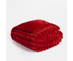 OHS Faux Fur Blanket Red Throw Thick Ribbed Throws for Sofas Bed, 150x200cm | Super Soft Cosy Warm Winter Large Blanket Throws for Beds Double Fluffy Decorative Fleece Blanket Settee Armchair Throw