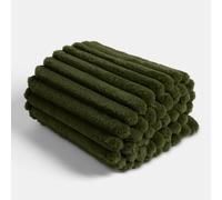 OHS Faux Fur Blanket Thick Ribbed Bed Sofa Throw, Woodland Green 150x200cm | Super Soft Cosy Warm Winter Large Blanket Throws for Beds Double Fluffy Decorative Fleece Blanket Settee Armchair Throw
