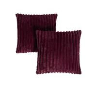 OHS Faux Fur Cushion Covers 45 x 45cm, Ultra Soft Thick Ribbed Decorative Square Throw Pillow Covers with Invisible Zipper for Couch Living Room Bedroom 2 Pack, Burgundy