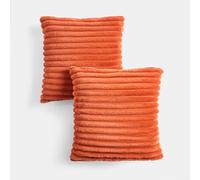 OHS Faux Fur Cushion Covers 45 x 45cm, Ultra Soft Thick Ribbed Decorative Square Throw Pillow Covers with Invisible Zipper for Sofa Living Room Bedroom 2 Pack, Rust