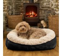 OHS Faux Fur Dog Bed Washable Plush Soft Fleece Ribbed Pet Basket Cushion Warm Cosy