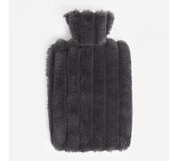 OHS Faux Fur Hot Water Bottle Ribbed Fluffy Fleece Supersoft Warmer, Charcoal